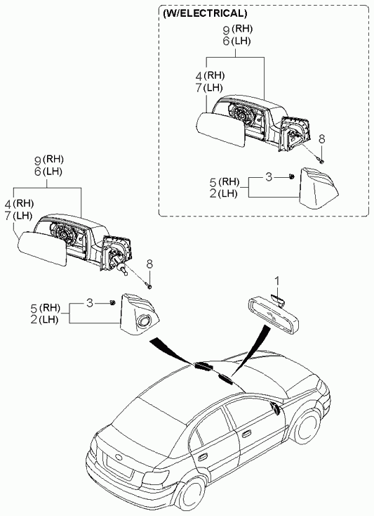 Зеркало внутрисалонное для Киа Рио 2005-2009