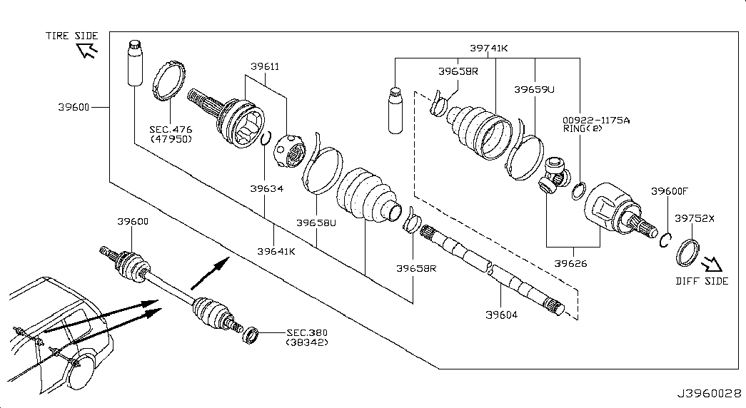 Приводной вал задний левый для Ниссан Х-Трейл 2000-2007
