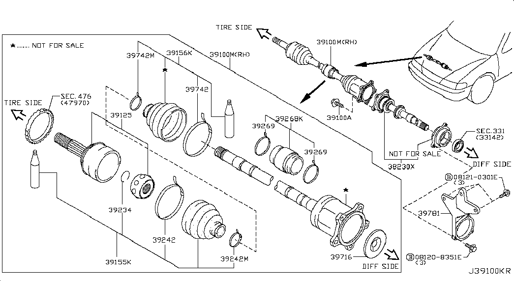 Шрус наружний передний правый для Ниссан Х-Трейл 2000-2007