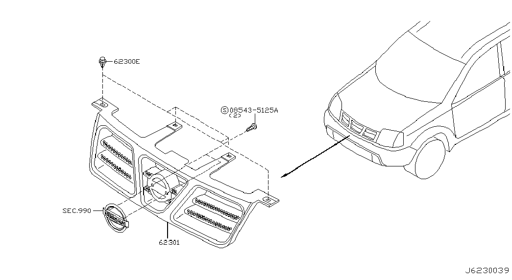 Решетка радиатора для Ниссан Х-Трейл 2000-2007