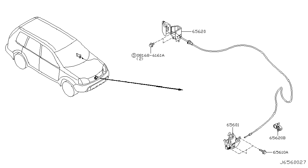 Замок капота для Ниссан Х-Трейл 2000-2007