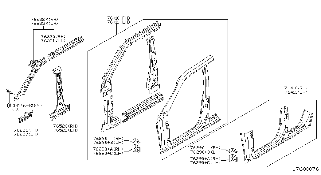 Центральная стойка кузова левая для Ниссан Х-Трейл 2000-2007