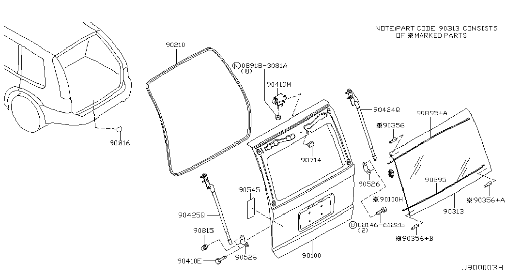 Стекло заднее для Ниссан Х-Трейл 2000-2007
