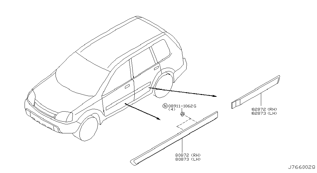 Молдинг боковой правый для Ниссан Х-Трейл 2000-2007