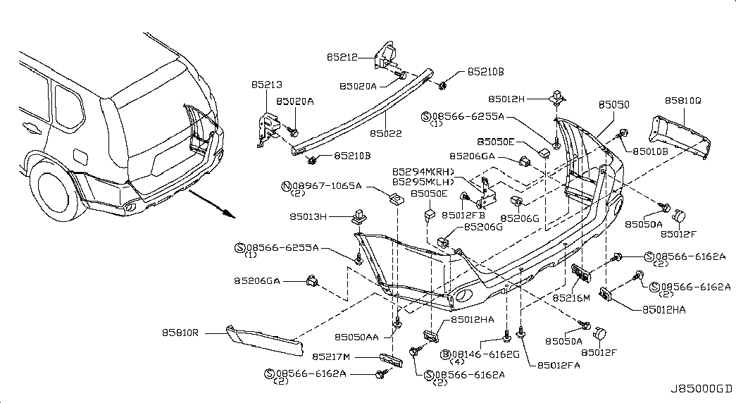 Бампер задний для Ниссан Х Трейл 2007-2011
