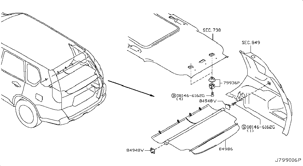 Полка багажника, шторка для Ниссан Х Трейл 2007-2011