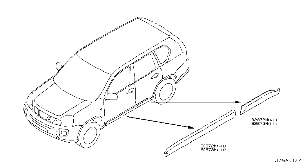 Молдинг боковой левый для Ниссан Х Трейл 2007-2011