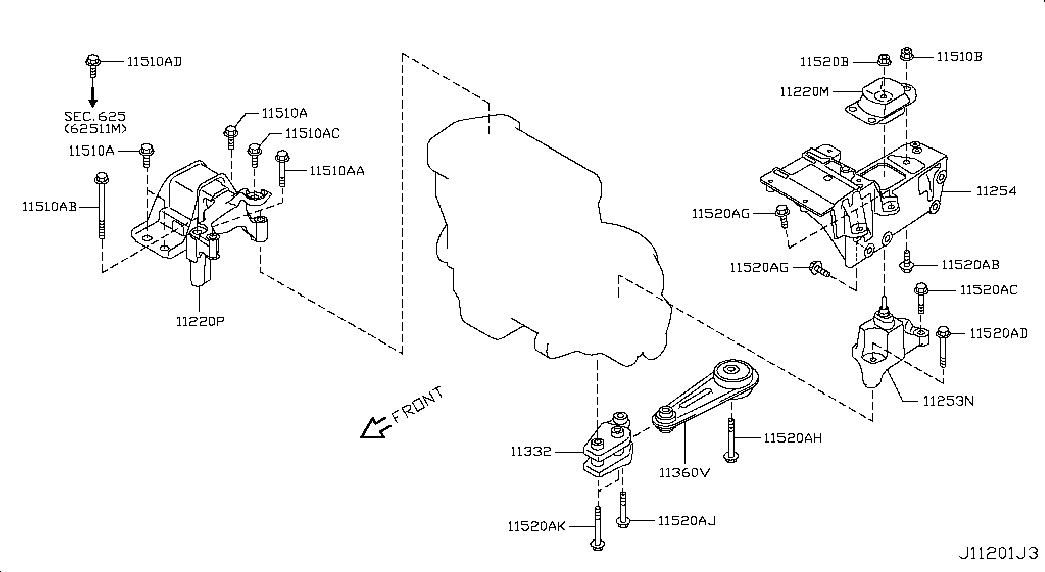 Подушка двигателя передняя для Ниссан Х Трейл 2010-2015
