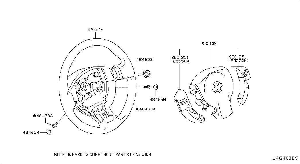 Подушка безопасности водителя для Ниссан Х Трейл 2010-2015