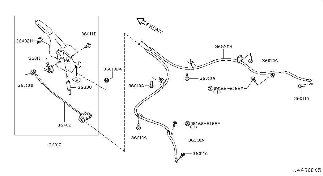 Трос правый стояночного, ручного тормоза для Ниссан Х Трейл 2010-2015