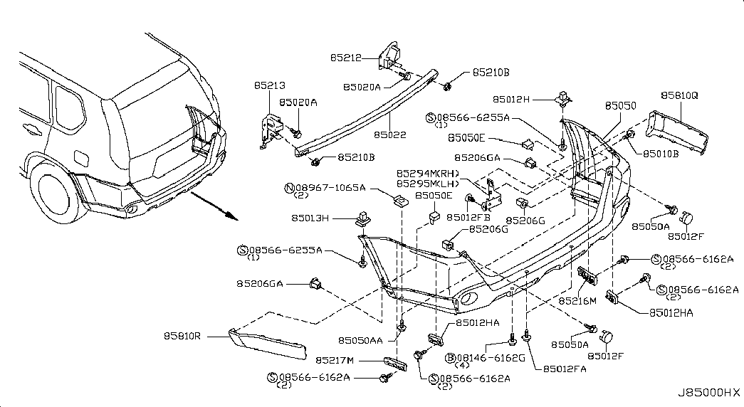 Усилитель заднего бампера для Ниссан Х Трейл 2010-2015