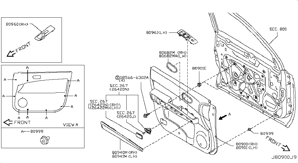 Панель отделки передней правой двери для Ниссан Х Трейл 2010-2015