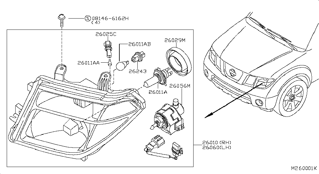 Фара правая в сборе для Ниссан Патфайндер 2010-2014