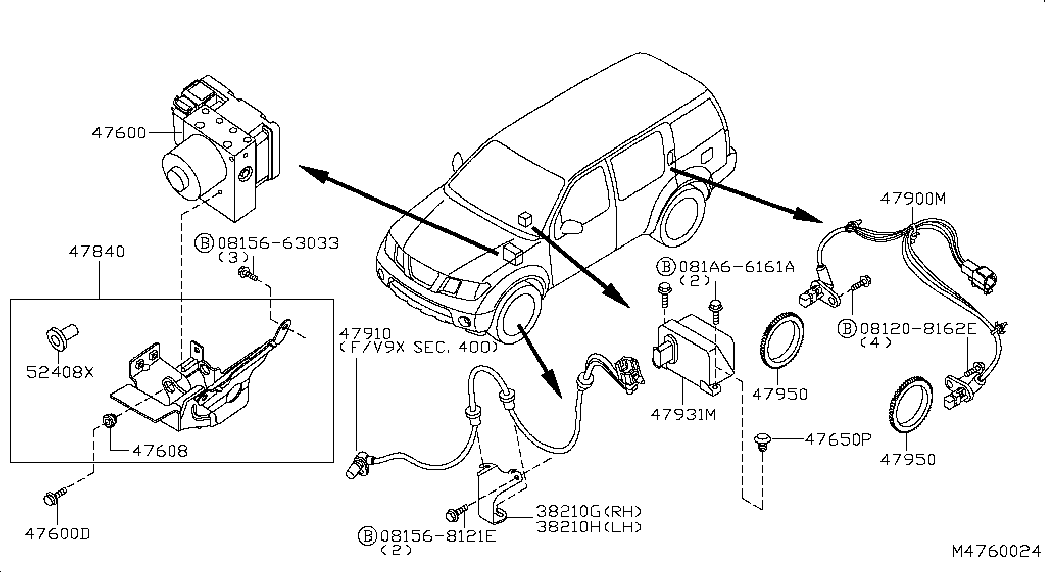 Датчик АБС задний левый для Ниссан Патфайндер 2010-2014