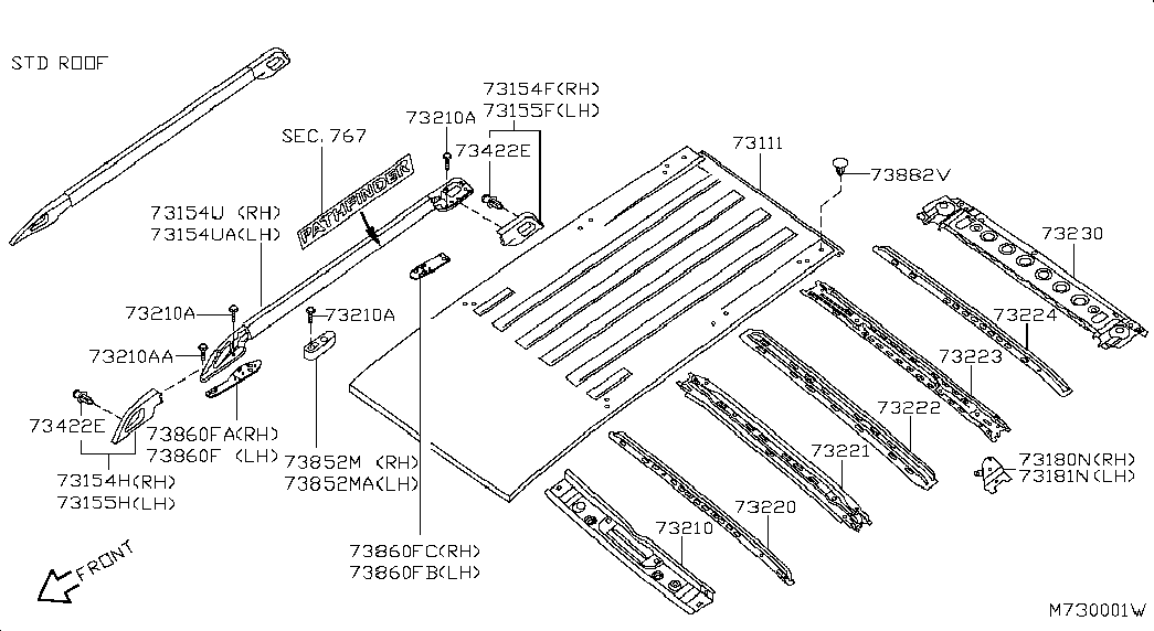 Рейлинг левый для Ниссан Патфайндер 2010-2014