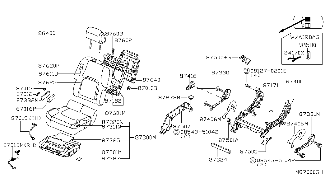 Спинка переднего сиденья пассажира для Ниссан Патфайндер 2010-2014 
