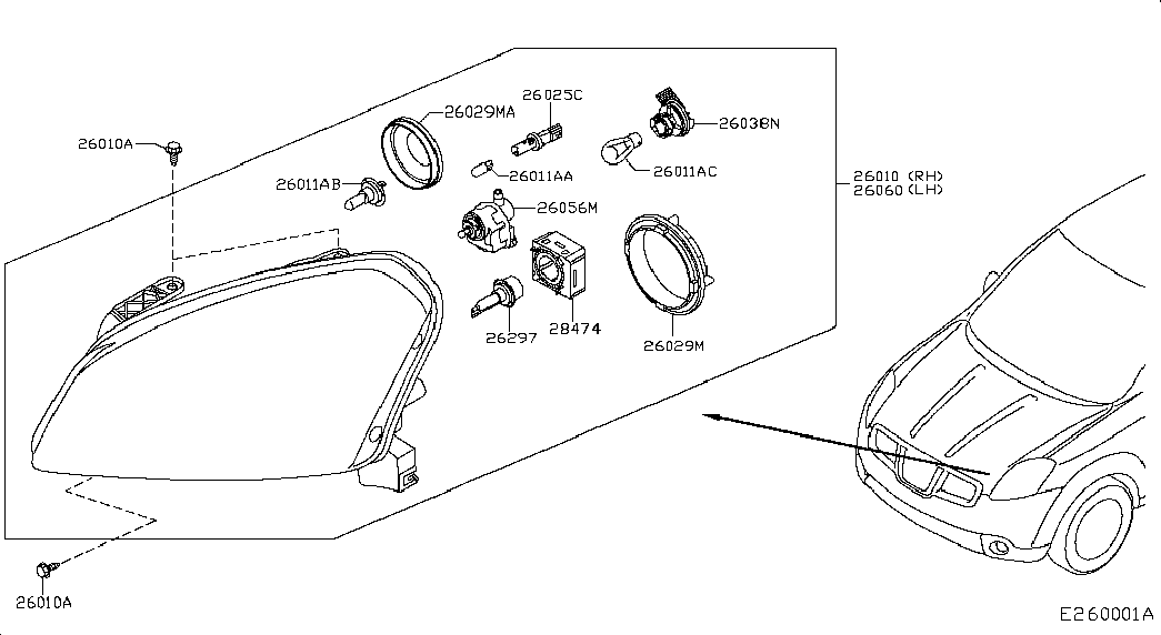 Фара правая в сборе для Ниссан Кашкай 2006-2010