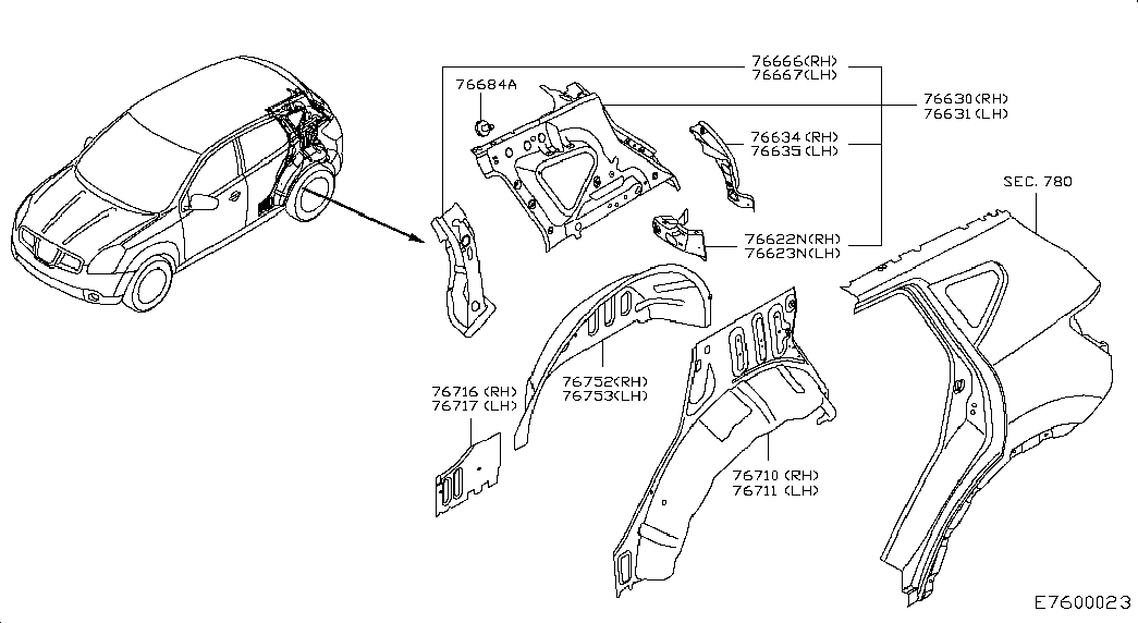 Крыло заднее правое для Ниссан Кашкай 2006-2010