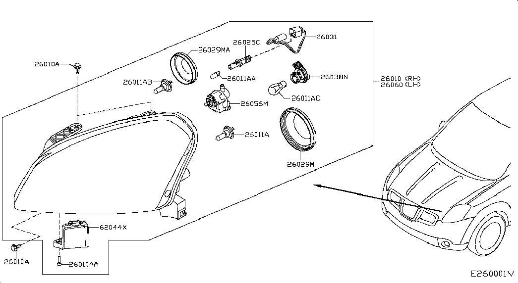 Фара левая в сборе для Ниссан Кашкай 2010-2013