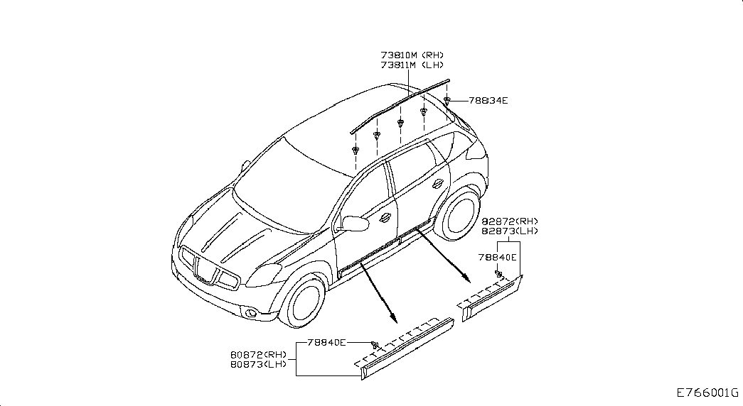 Молдинг боковой правый для Ниссан Кашкай 2013-2018