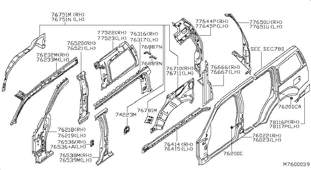 Центральная стойка кузова правая для Ниссан Патфайндер 2004-2010