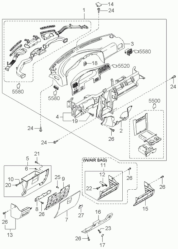 Решетка радиатора, нижняя часть для Киа Оптима 2008-2010