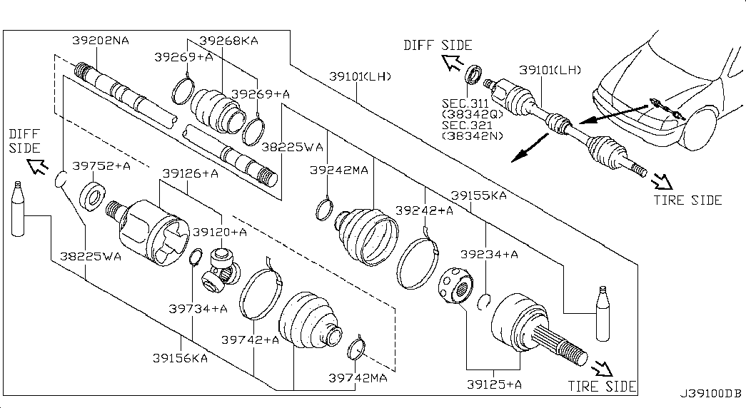 Шрус наружний передний левый для Ниссан Альмира 2000-2003