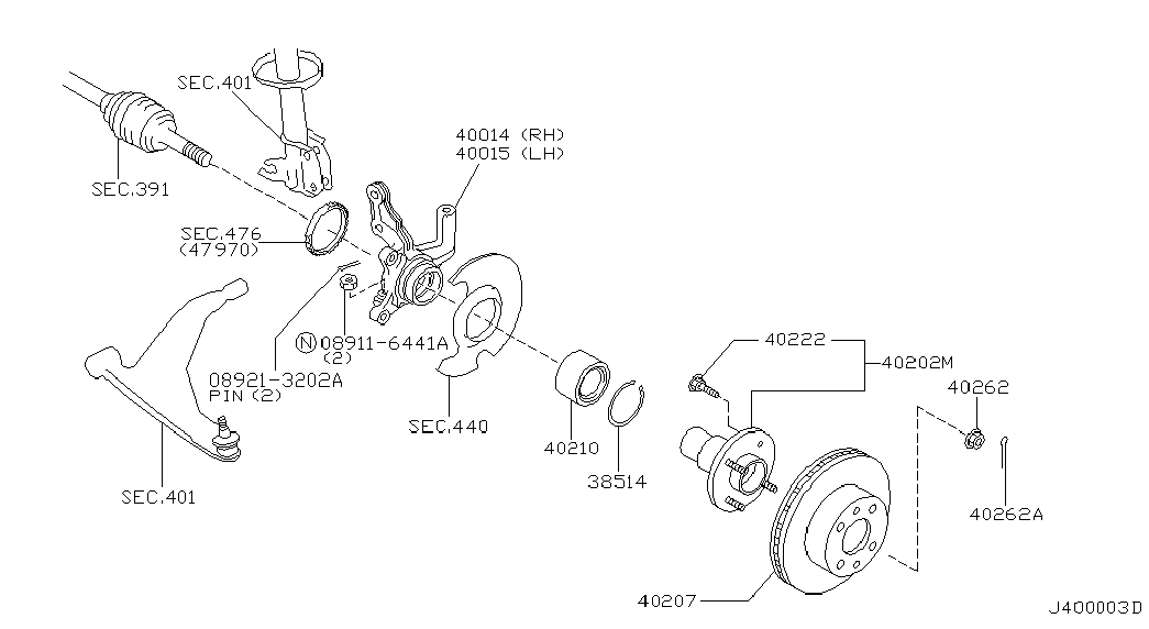 Ступица передняя правая для Ниссан Альмира 2000-2003