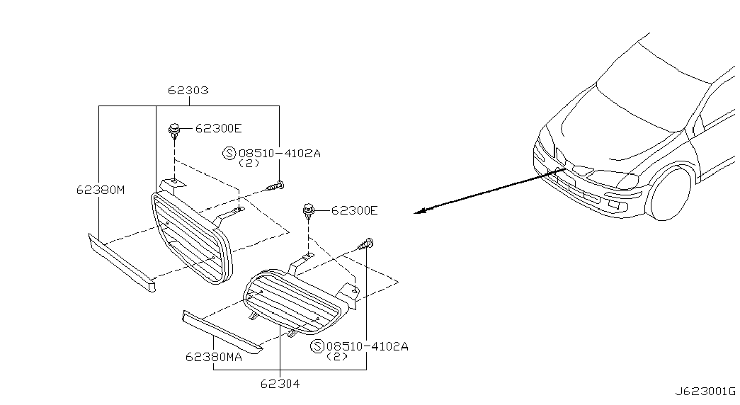 Решетка радиатора для Ниссан Альмира 2000-2003