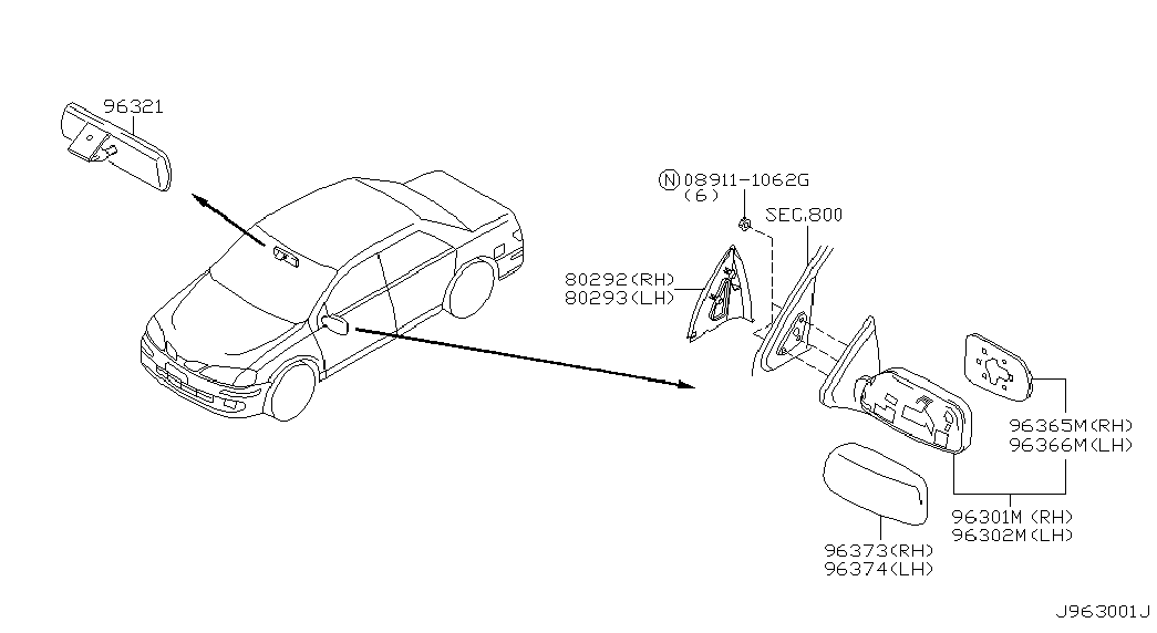 Зеркало боковое правое для Ниссан Альмира 2000-2003