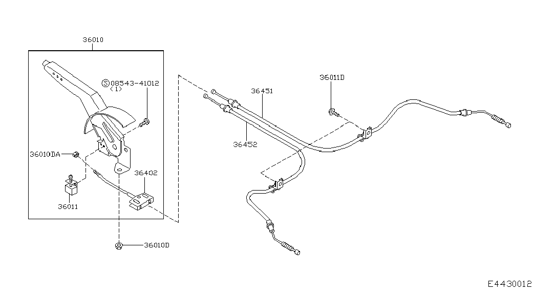 Трос левый стояночного, ручного тормоза для Ниссан Ноут 2005-2009