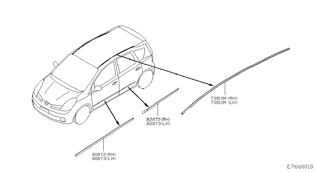 Молдинг боковой правый для Ниссан Ноут 2005-2009