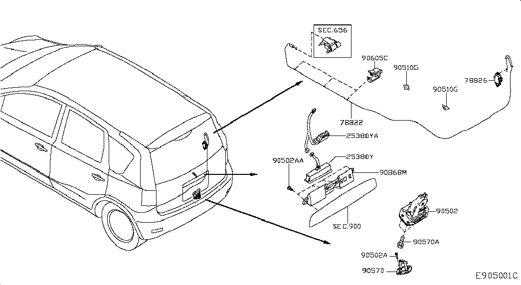 Замок багажника для Ниссан Ноут 2005-2009