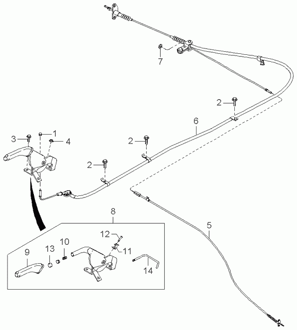 Трос стояночного, ручного тормоза для Киа Соренто 2002-2006