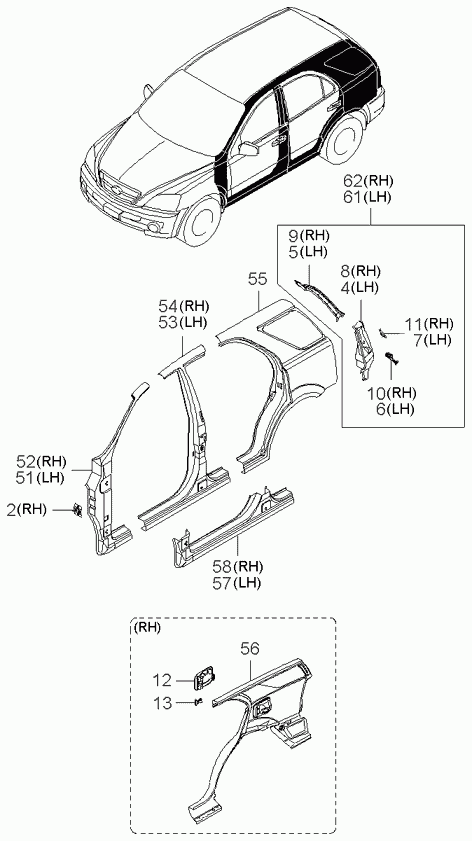 Крыло заднее левое для Киа Соренто 2002-2006