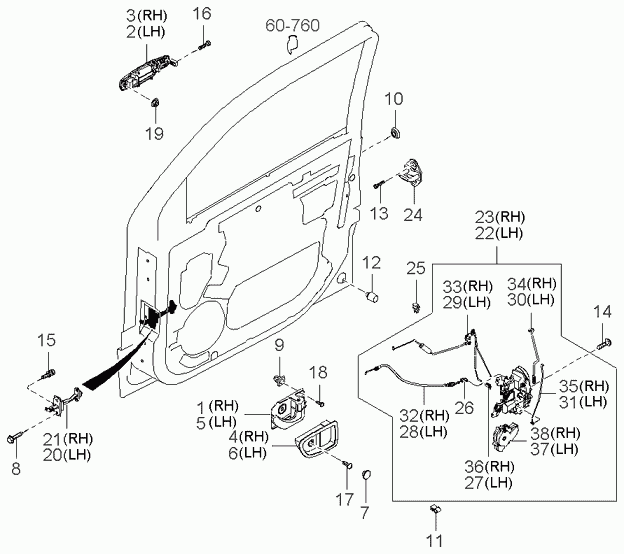 Замок передней правой двери для Киа Соренто 2002-2006