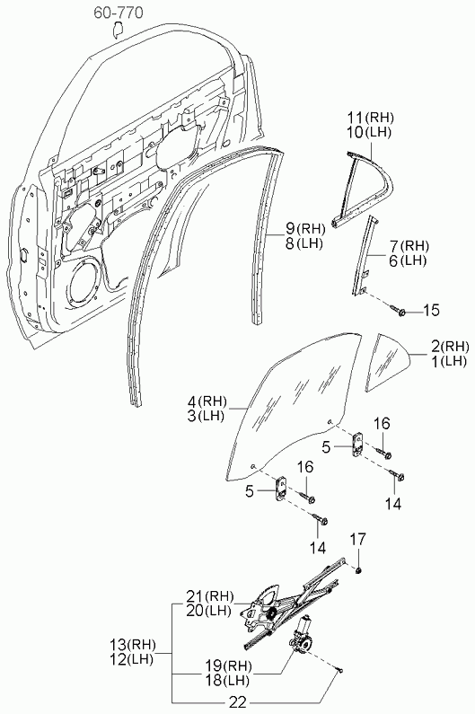 Стекло задней левой двери для Киа Соренто 2002-2006