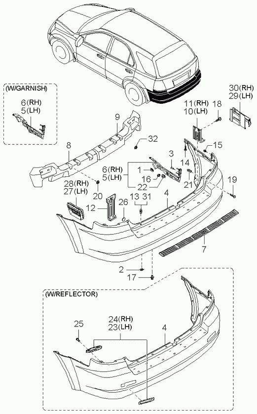 Бампер задний для Киа Соренто 2002-2006