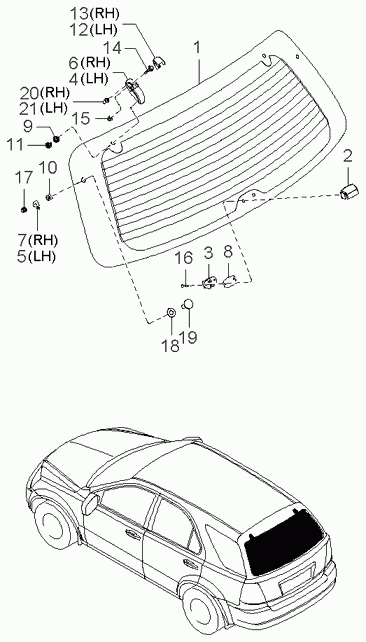 Стекло заднее для Киа Соренто 2002-2006