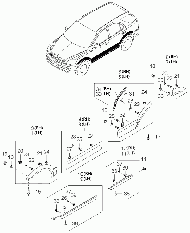 Молдинг боковой правый для Киа Соренто 2002-2006