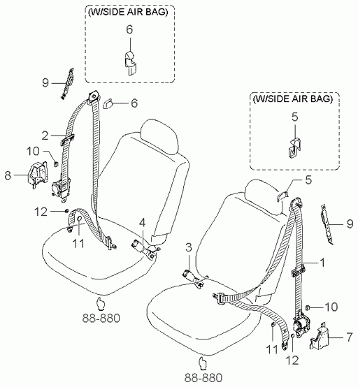 Ремень безопасности переднего пассажира для Киа Соренто 2002-2006