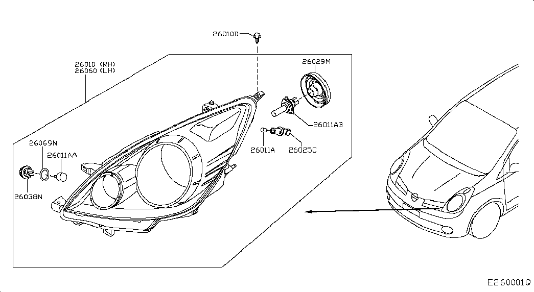 Фара правая в сборе для Ниссан Ноут 2009-2013