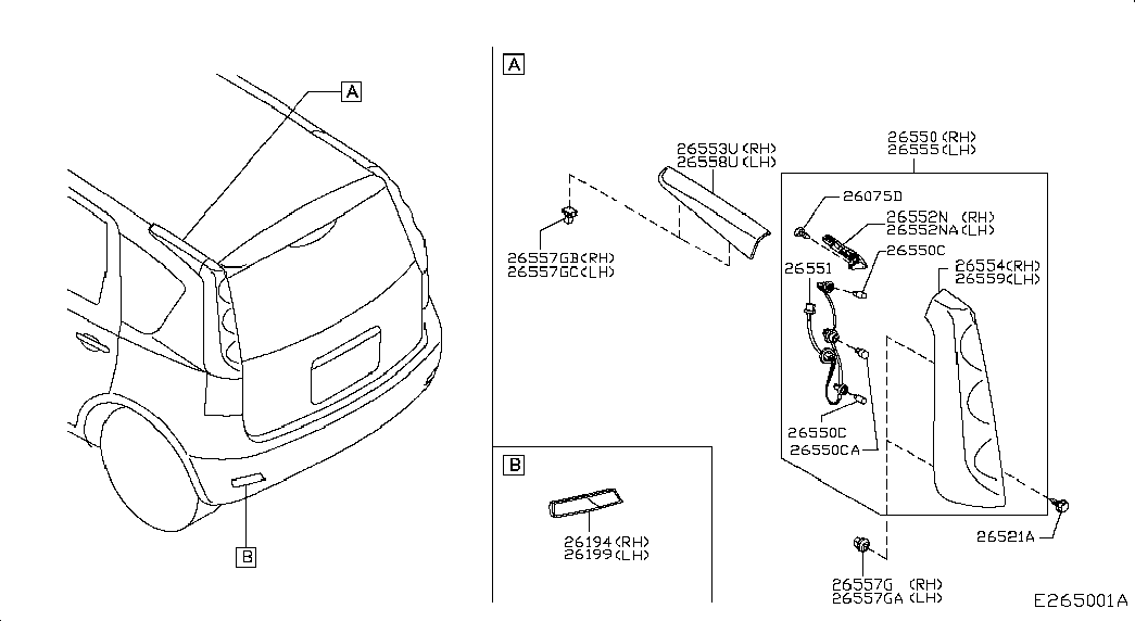 Фонарь задний правый на крыле для Ниссан Ноут 2009-2013