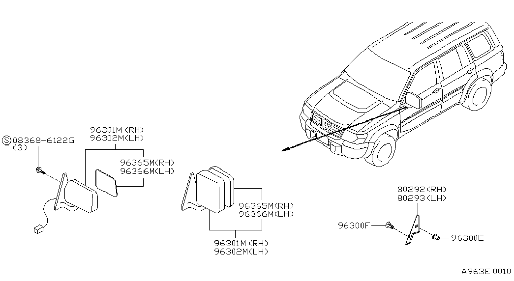 Зеркало боковое левое для Ниссан Патрол 2004-2018