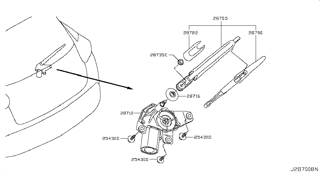 Моторчик стеклоочистителя заднего стекла для Nissan Juke 2010-2014