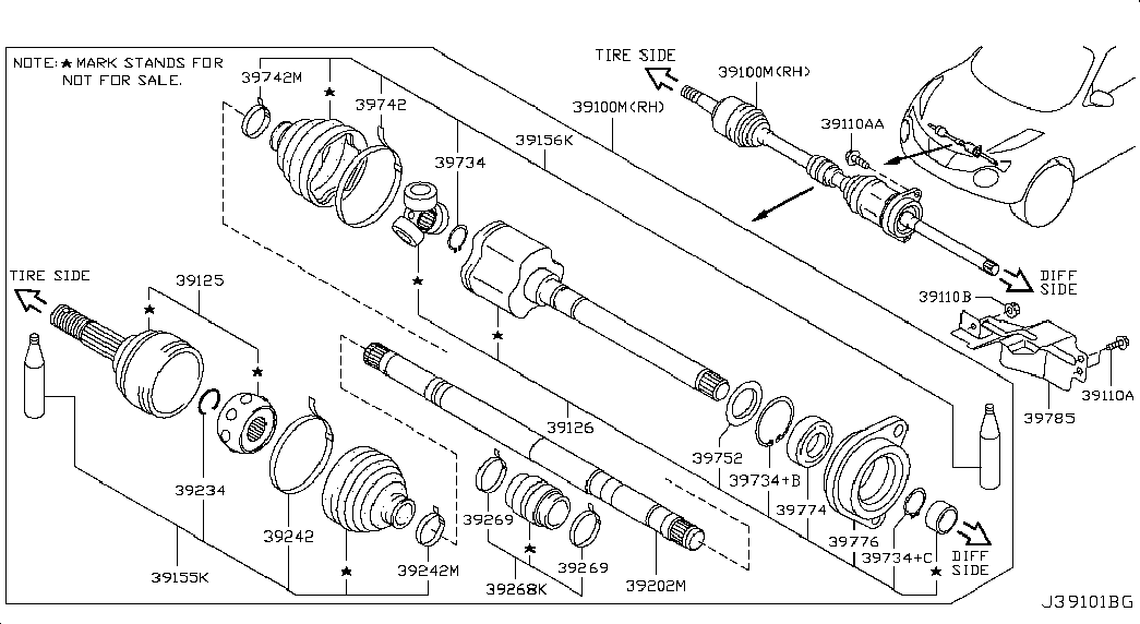 Приводной вал передний правый для Nissan Juke 2010-2014