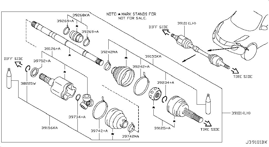 Приводной вал передний левый для Nissan Juke 2010-2014