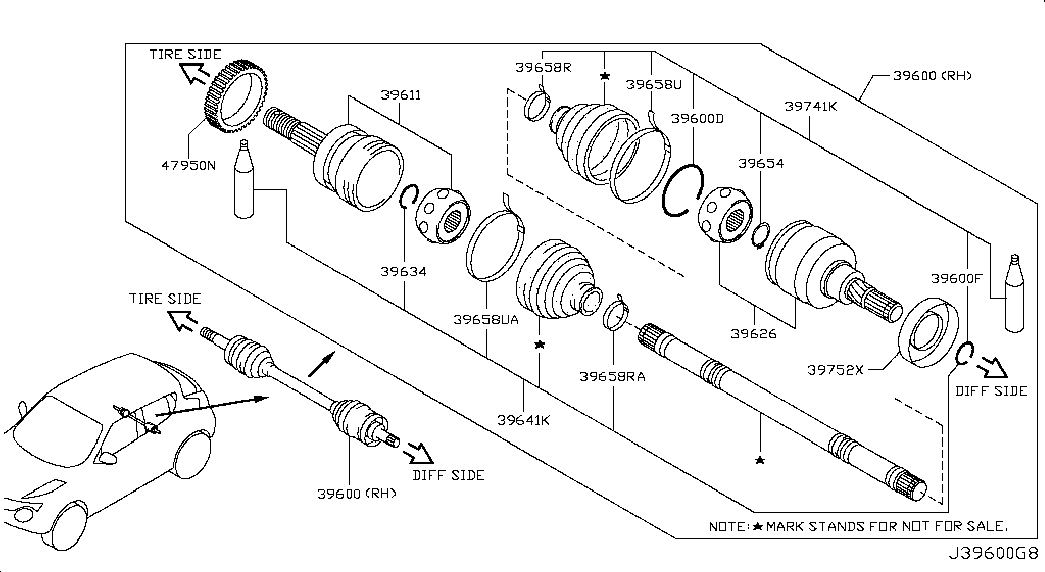 Шрус наружний задний правый для Nissan Juke 2010-2014