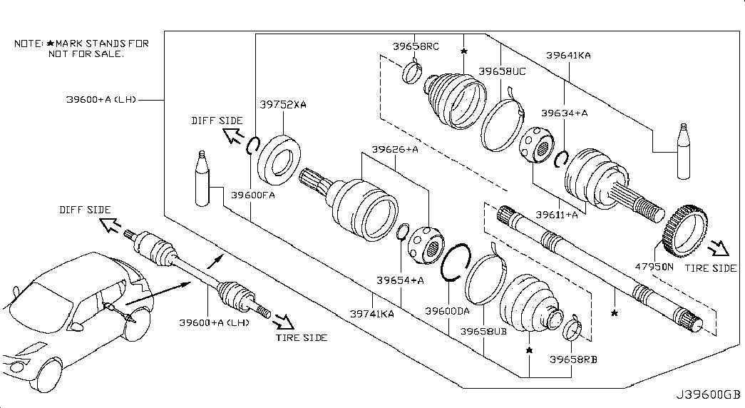 Шрус наружний задний левый для Nissan Juke 2010-2014