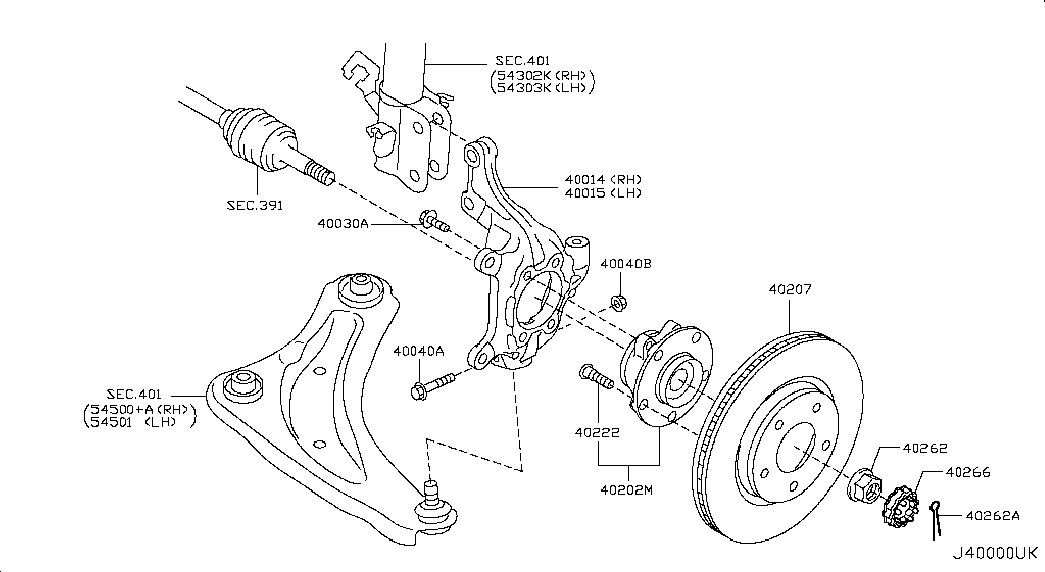 Поворотный кулак передний правый для Nissan Juke 2010-2014